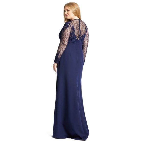 NWT Mac Duggal Plus Fabulouss 49173 Midnight Blue Lace Long Sleeve Gown 20W - Picture 2 of 14